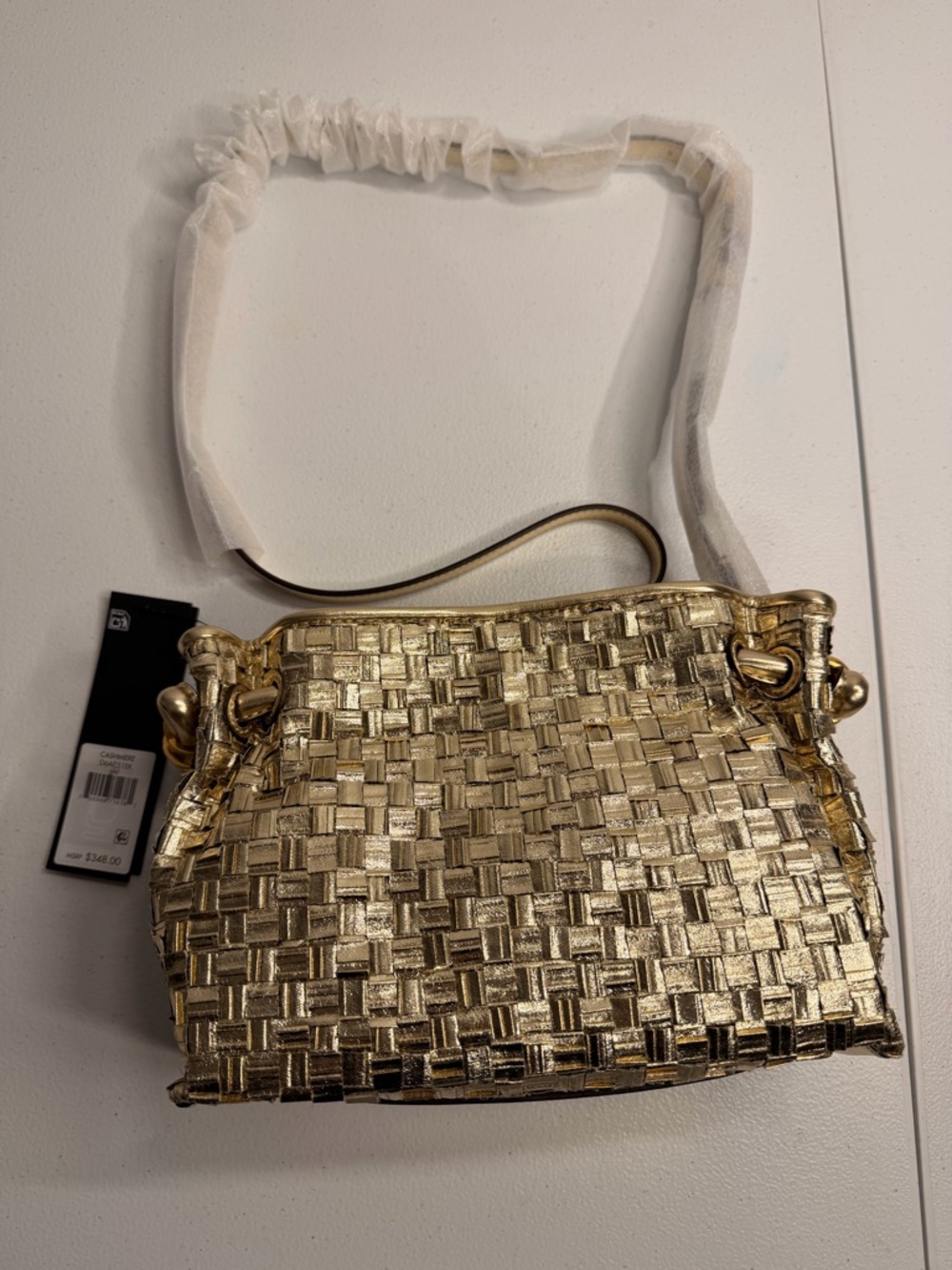 Donna Karan New York Cashmere Metallic Woven Leather Crossbody Bag Gold NWT
